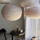 Average suspension in rattan and natural linen, round Japanese style, pink D40.