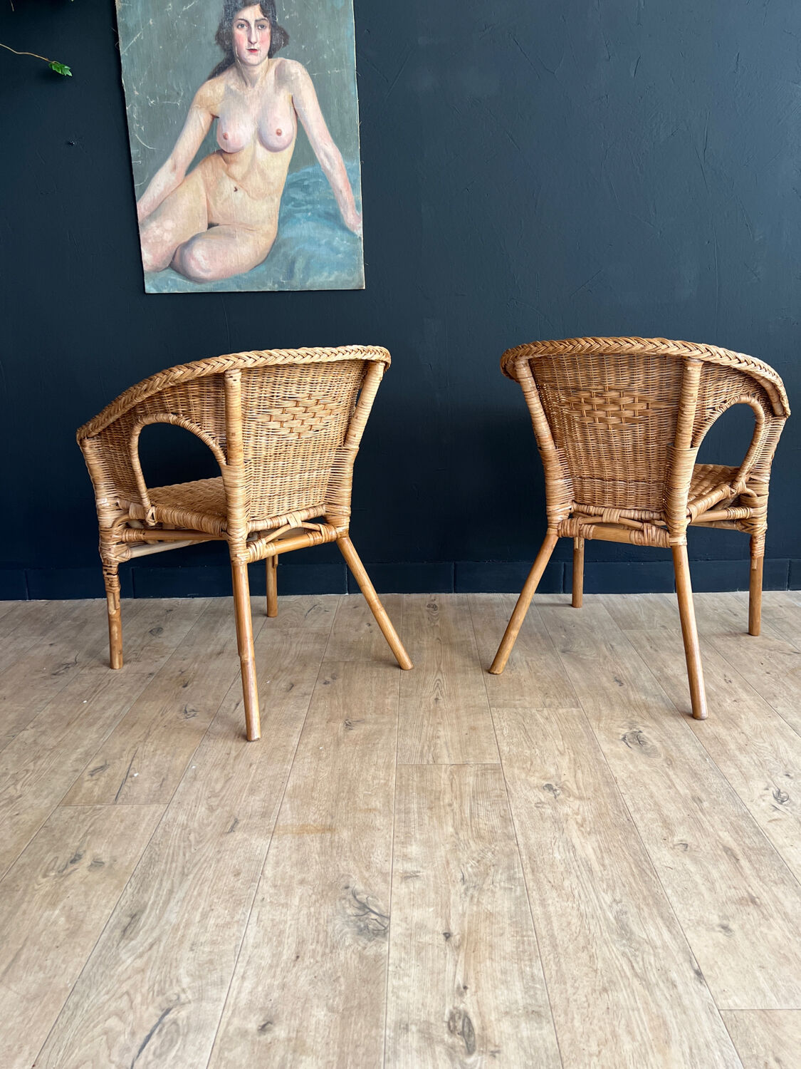 Paire de fauteuils en rotin et osier