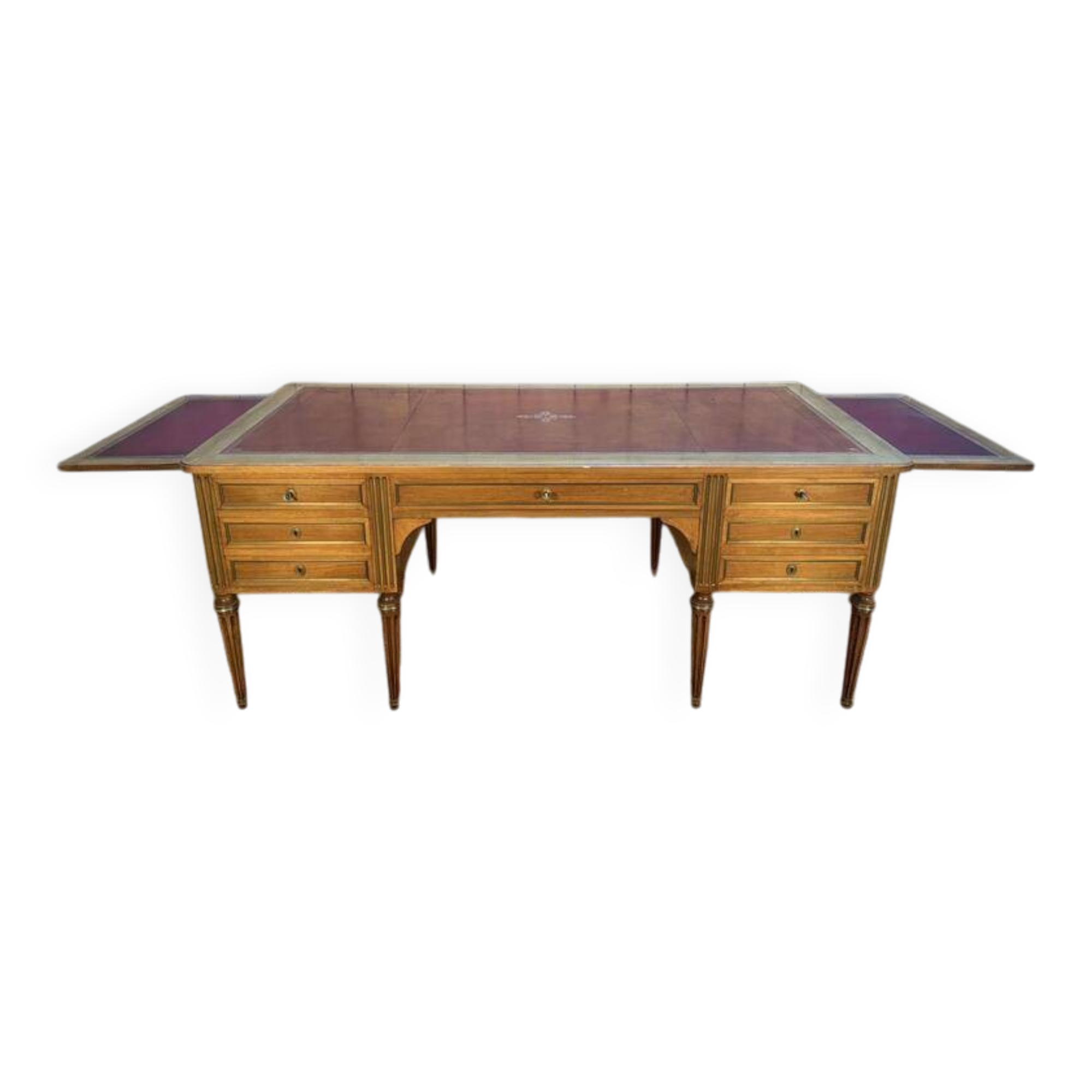 Bureau plat double de style Louis XVI en acajou à 8 pieds