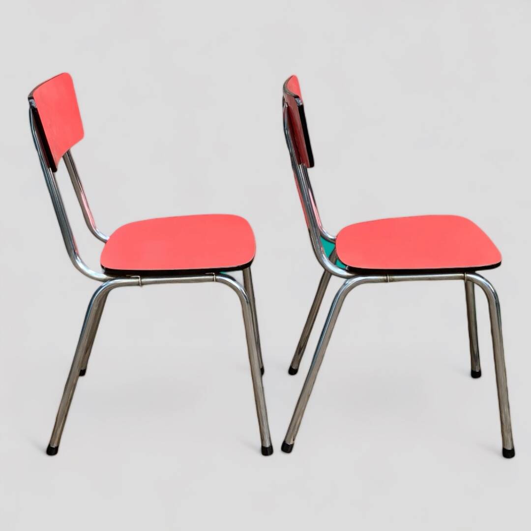 Pair of red Formica chairs Roc 1960