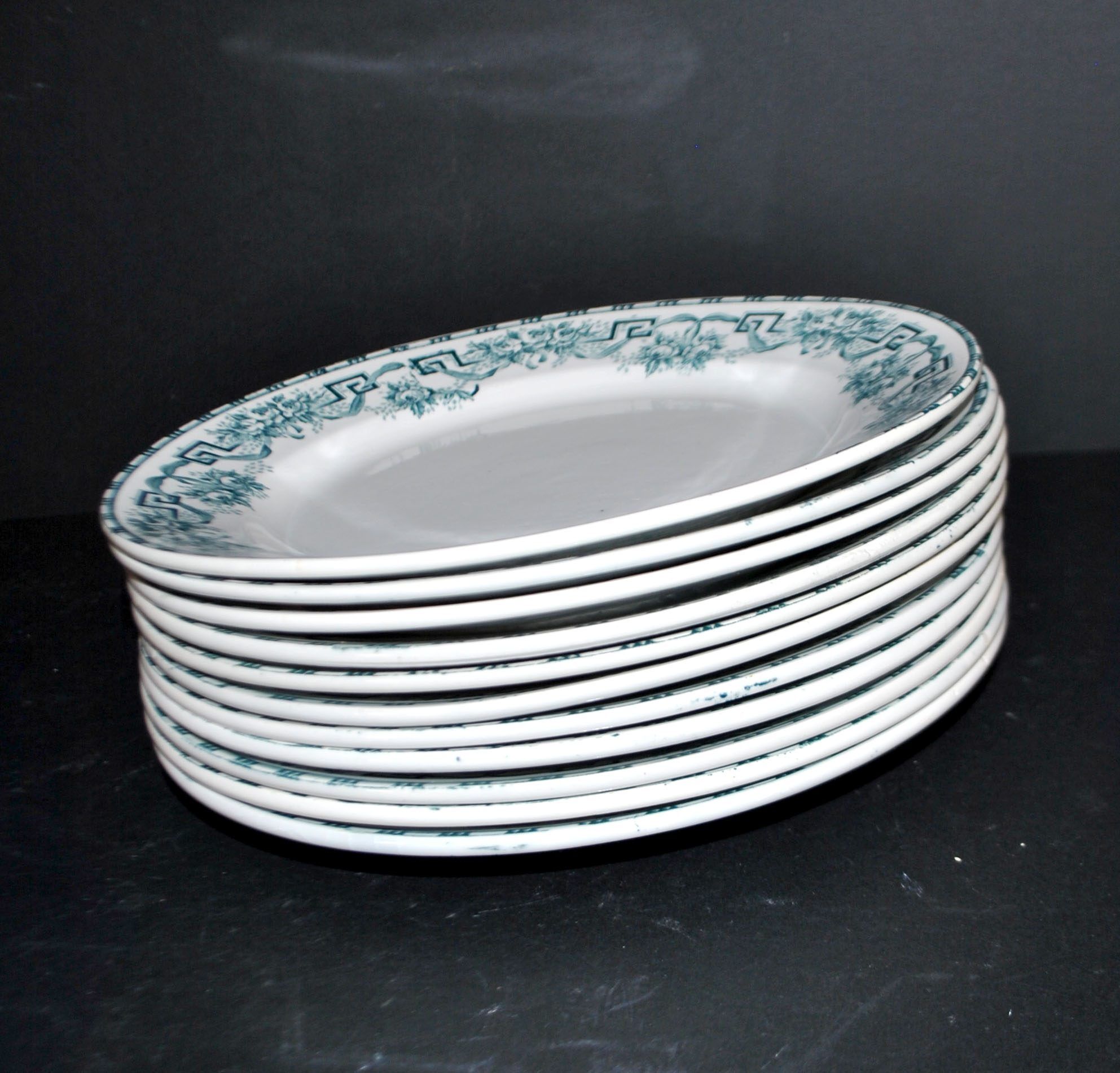 Moulin des Loups & Hamage set of 11 flat plates Ancient Athens in earthenware 1900