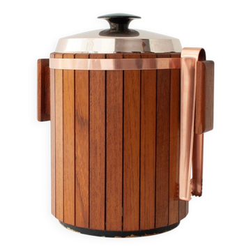 Vintage Danish Wood Ice Bucket with Copper Details, 1960's