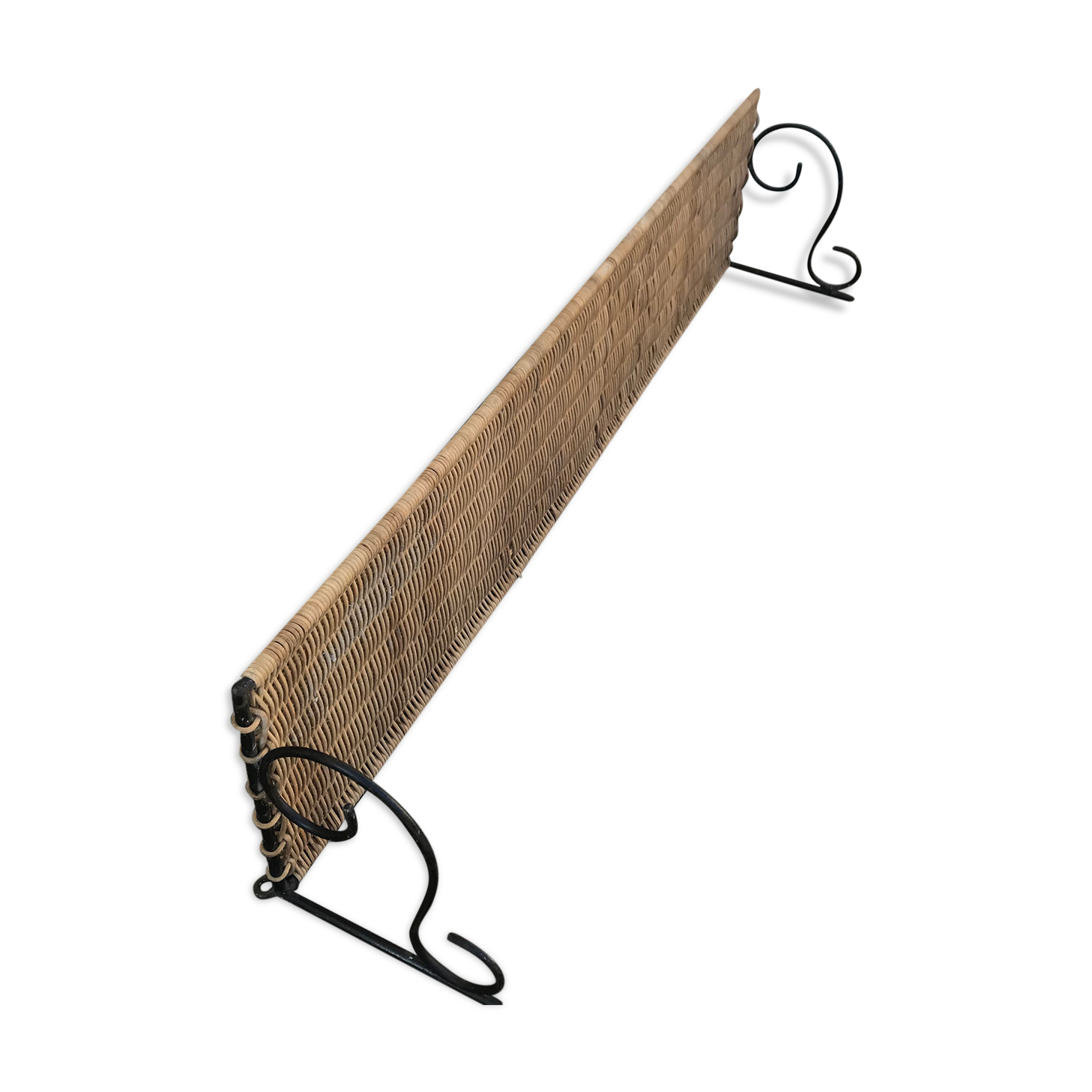 Vintage 1960 wicker wall shelf and wrought iron structure