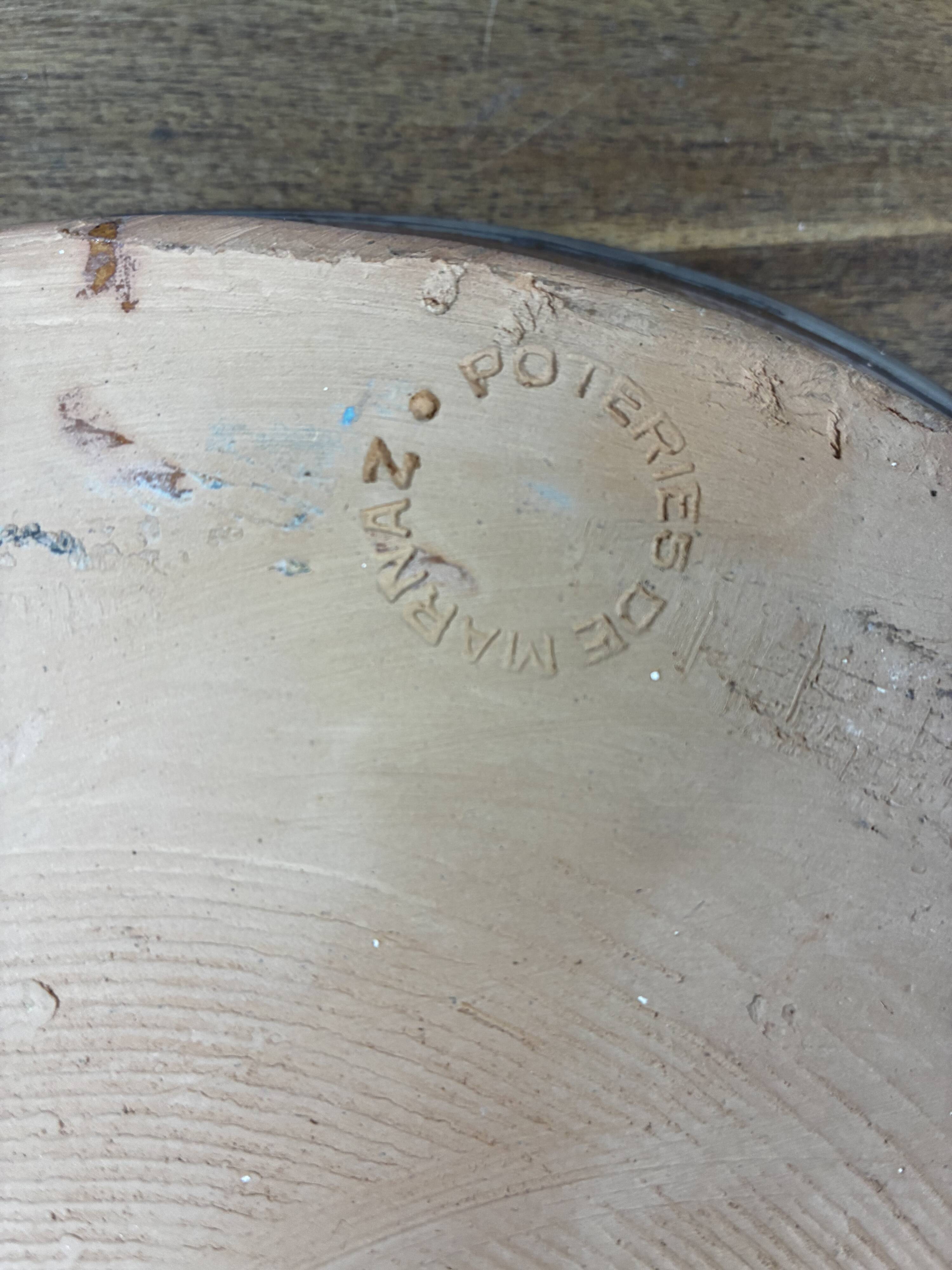 Old Round Glazed Pottery Plate with Floral Decoration