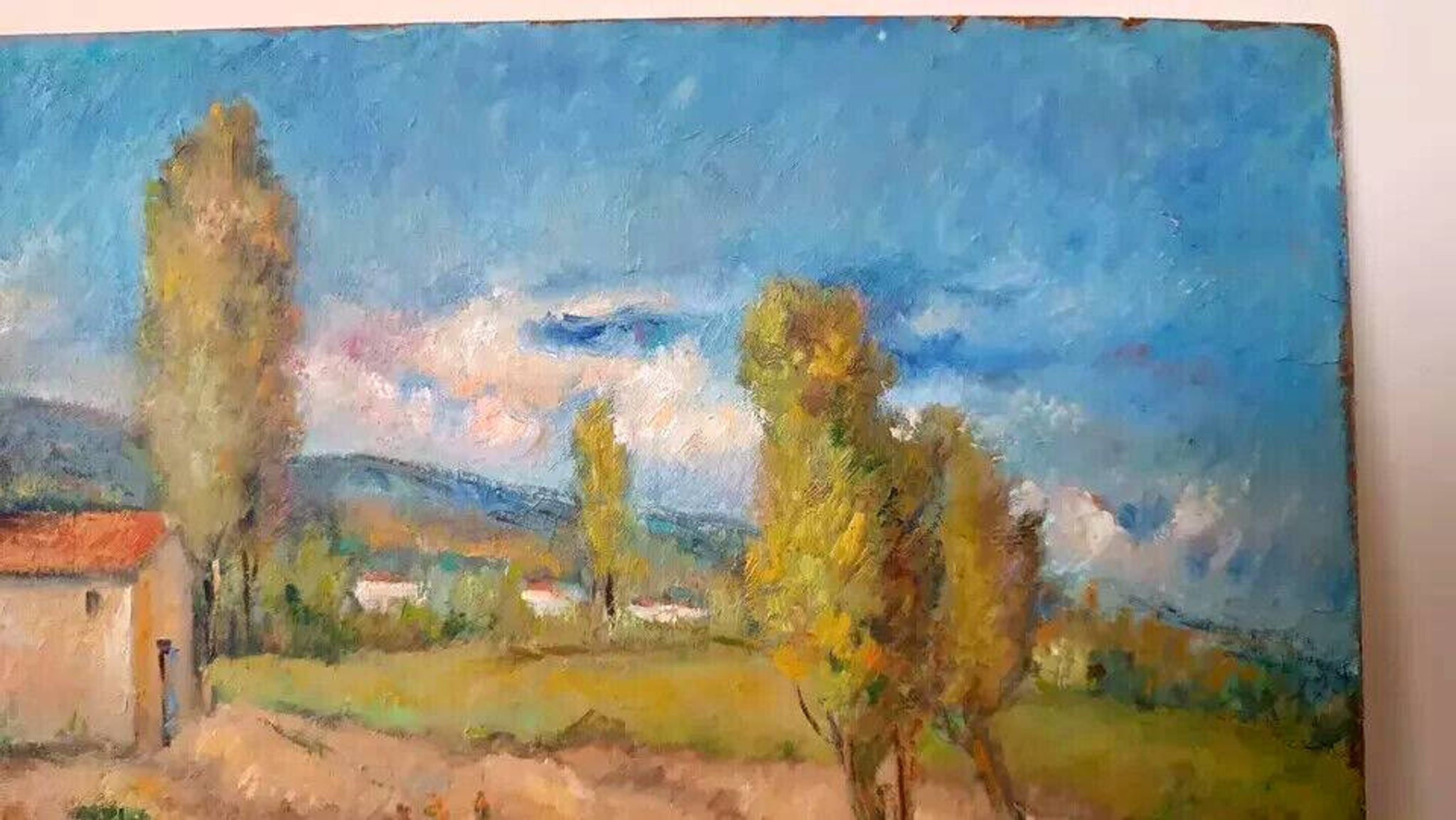Tuscan landscape painting oil on panel signed