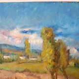 Tuscan landscape painting oil on panel signed