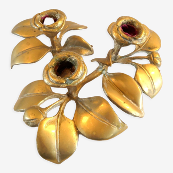 Bougeoir à poser en bronze aux trois fleurs design années 60-70