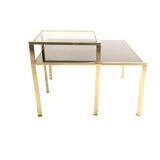 Square Brass Coffee Table with Glass Shelf and Mirrored Top, Italy
