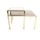 Square Brass Coffee Table with Glass Shelf and Mirrored Top, Italy