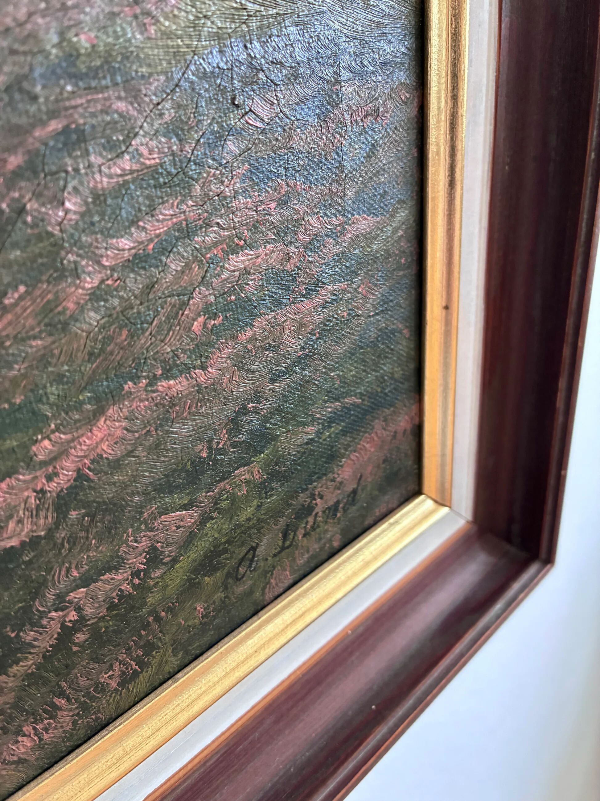 Antique original landscape oil painting, signed countryside art