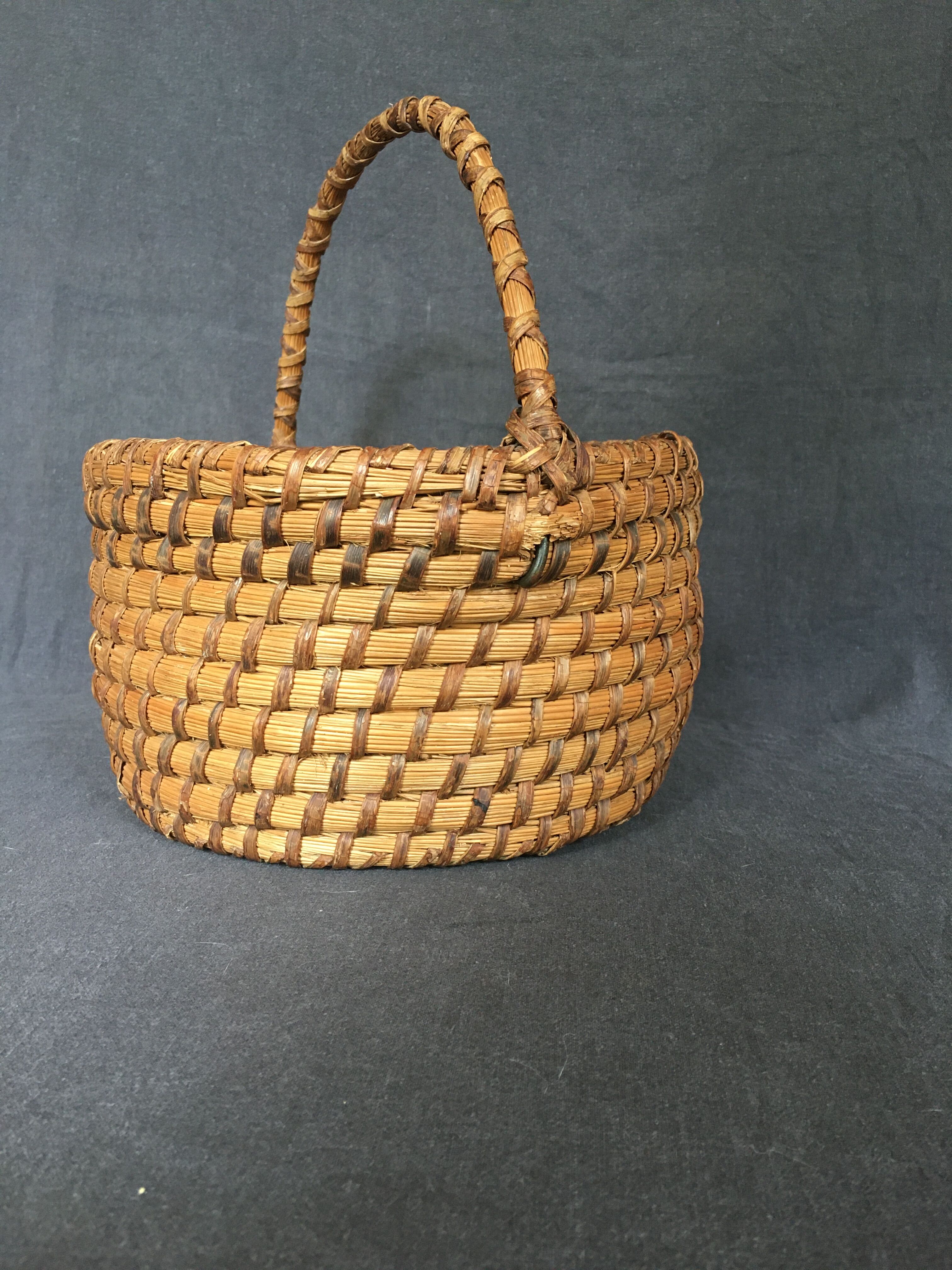 Woven straw handle basket
