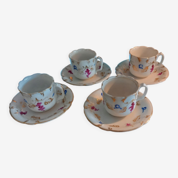 4 tasses à  chocolat, porcelaine de Paris