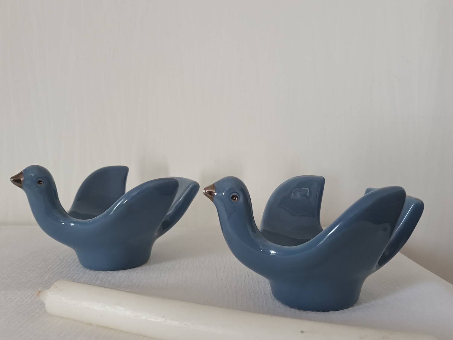 Pair of bird ceramic candle holders vintage Italy