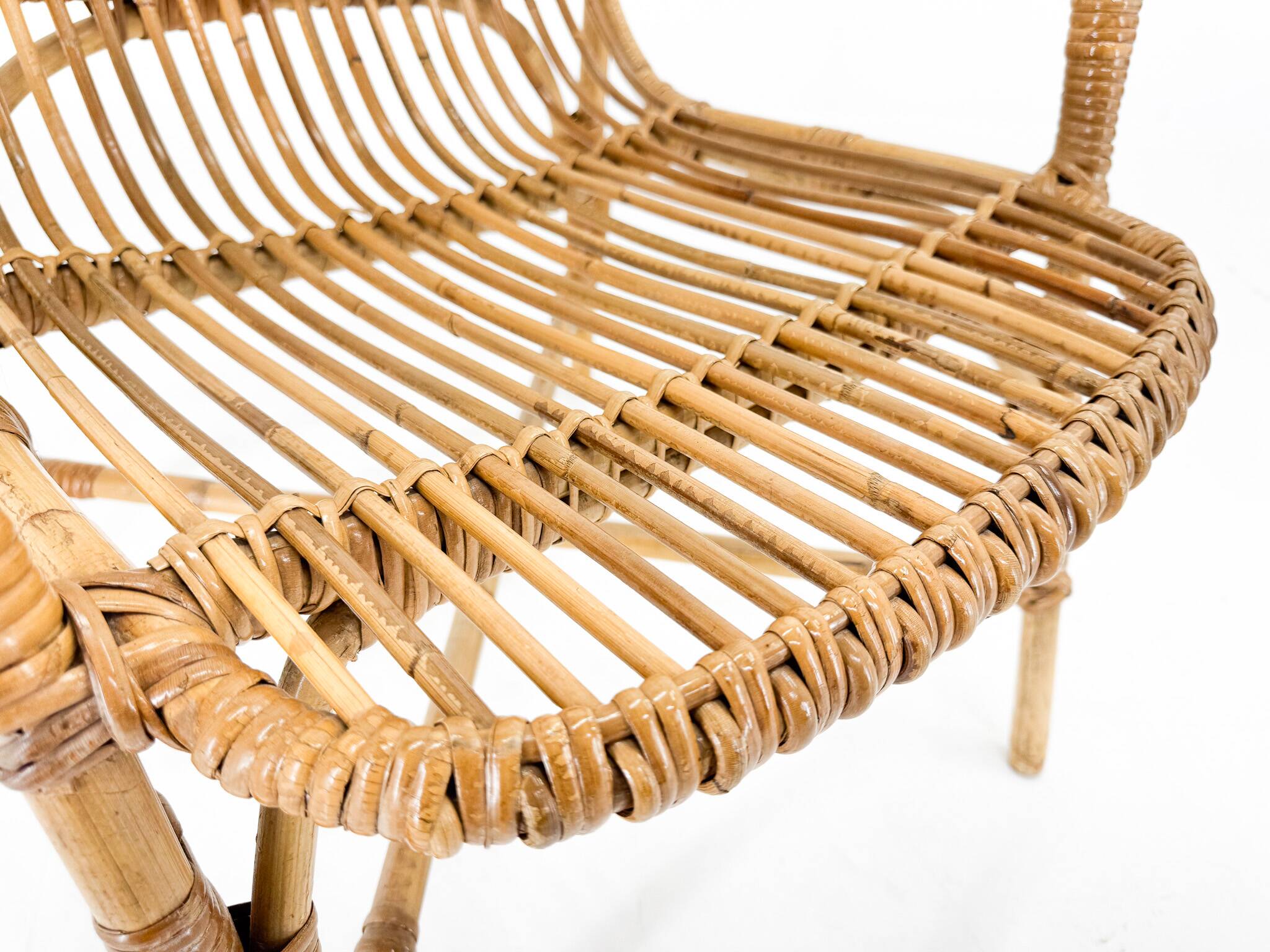 Fauteuil en rotin du milieu du siècle, Tchécoslovaquie, années 1970