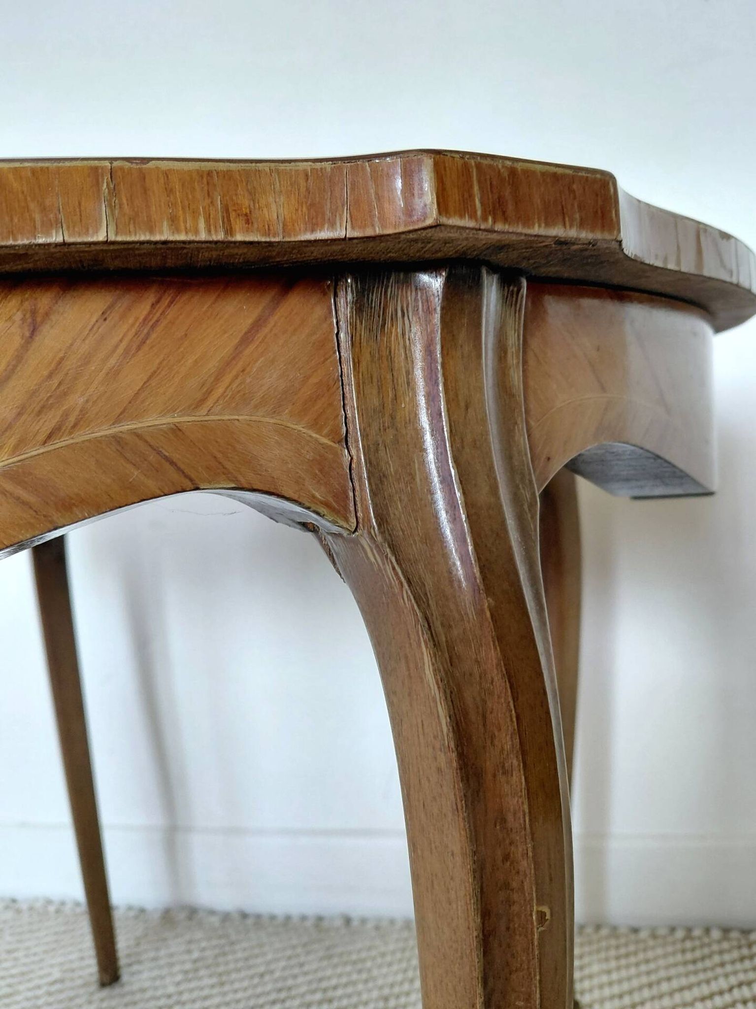 Flying table in Louis XV style with floral marquetry and bronze fittings.