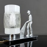 Rare Art Deco "Fire Soldier" Chromed Bronze Lamp, Poland, 1950-60