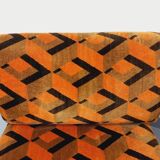 Pair of vintage walnut and velvet fabric sleigh armchairs from the 70s