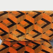 Pair of vintage walnut and velvet fabric sleigh armchairs from the 70s