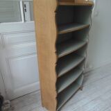 Small vintage bookcase, 5 fixed shelves, interior sublimated in verdigris, waxed finish.