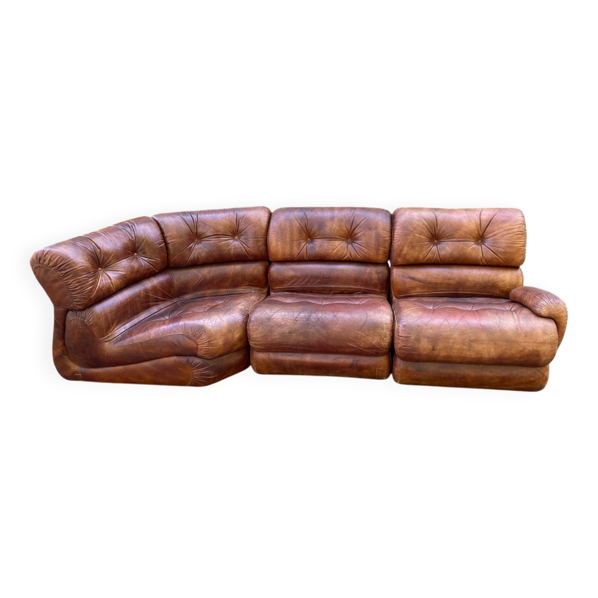 Modular brown leather canapé from Cognac, Italy, 1970.