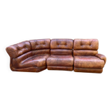 Modular sofa in cognac brown leather, Italy 1970s