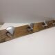 Former farm coat rack - 4 metal patères - wood support - 50s