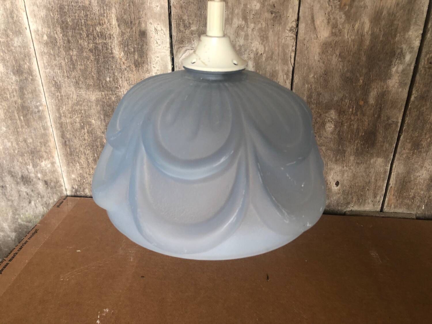 Ancienne Suspension Verre Moulé Bleu + Douille Vis Vintage #A708