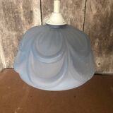 Old Blue Molded Glass Pendant Lamp + Vintage Screw Socket #A708