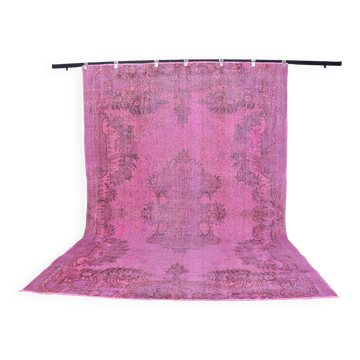 Tapis floral rose noué à la main