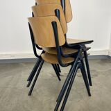 Lot de 3 chaises d’école Galvanitas s30 bois clair pieds compas bleus années 80 Pays-Bas