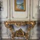 Important Louis XV Console in Carved and Gilded Wood, Breccia d'Aleppo Marble,