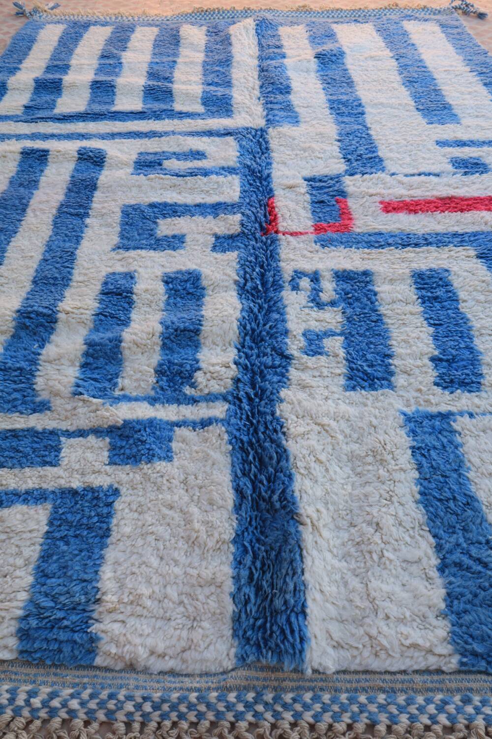 Moroccan Berber blessed ouarain rug modern blue and white