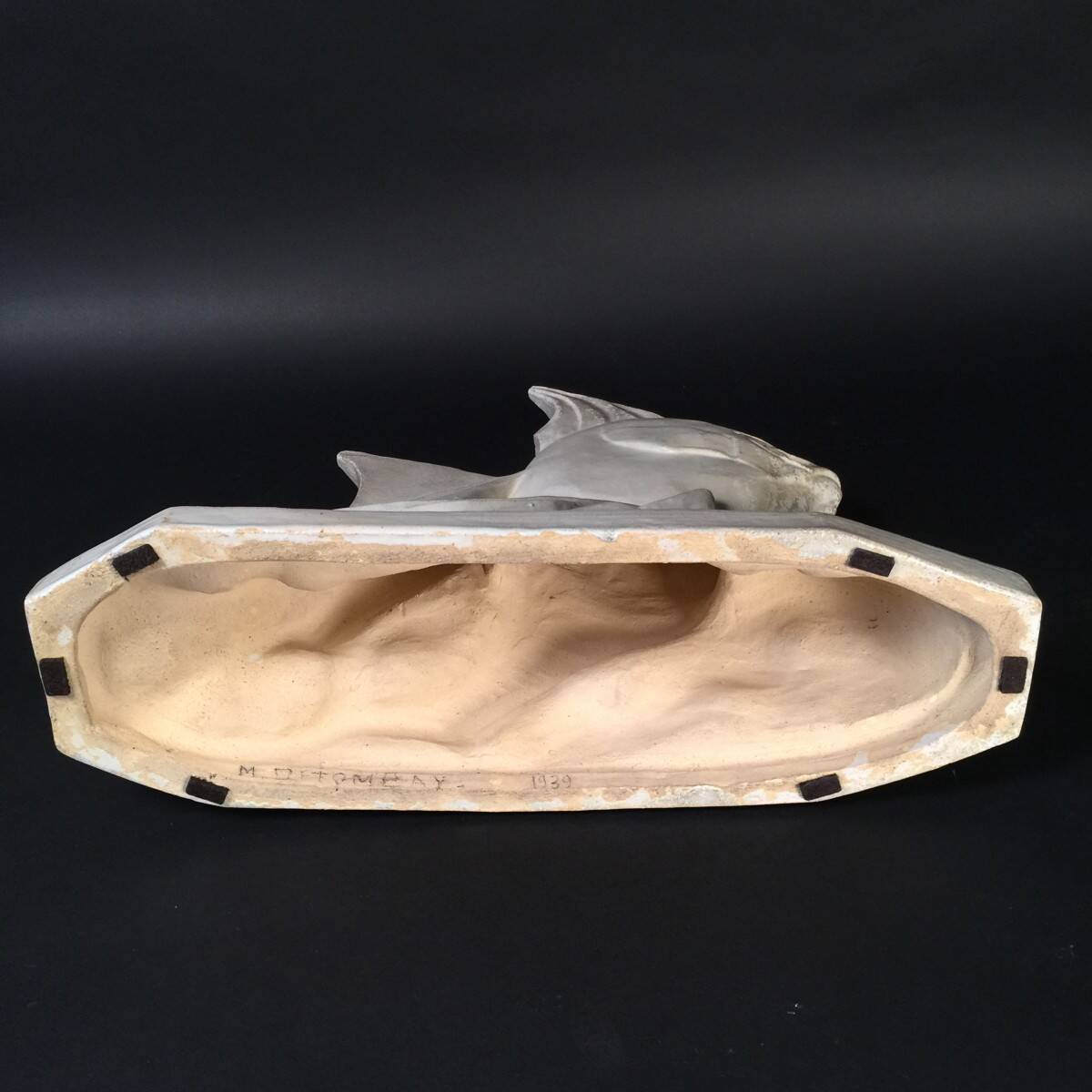 Salt-glazed stoneware sculpture, Roger Guérin, stylised fish, Art Deco