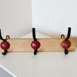 Industrial vintage coat rack 3 hooks in black and red metal