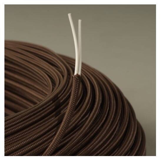 Sculpted wooden lamp, 2 m fabric cable, cotton shade.