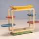 Vintage multicolour tubular steel flower stand / plant stand, mid-20th century, Czechoslovakia, 71 × 50 × 103 cm