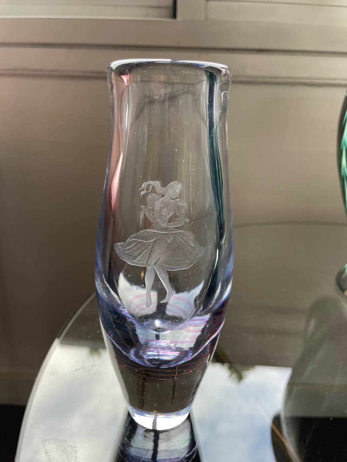 Kosta Boda Vintage Blown Glass Vase - Dancer & Purple Spiral