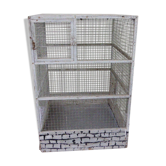 Vintage bird cage, made of wood and chicken wire metal square mesh