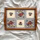 Vintage wooden and earthenware tray from Gien with Peonies decor