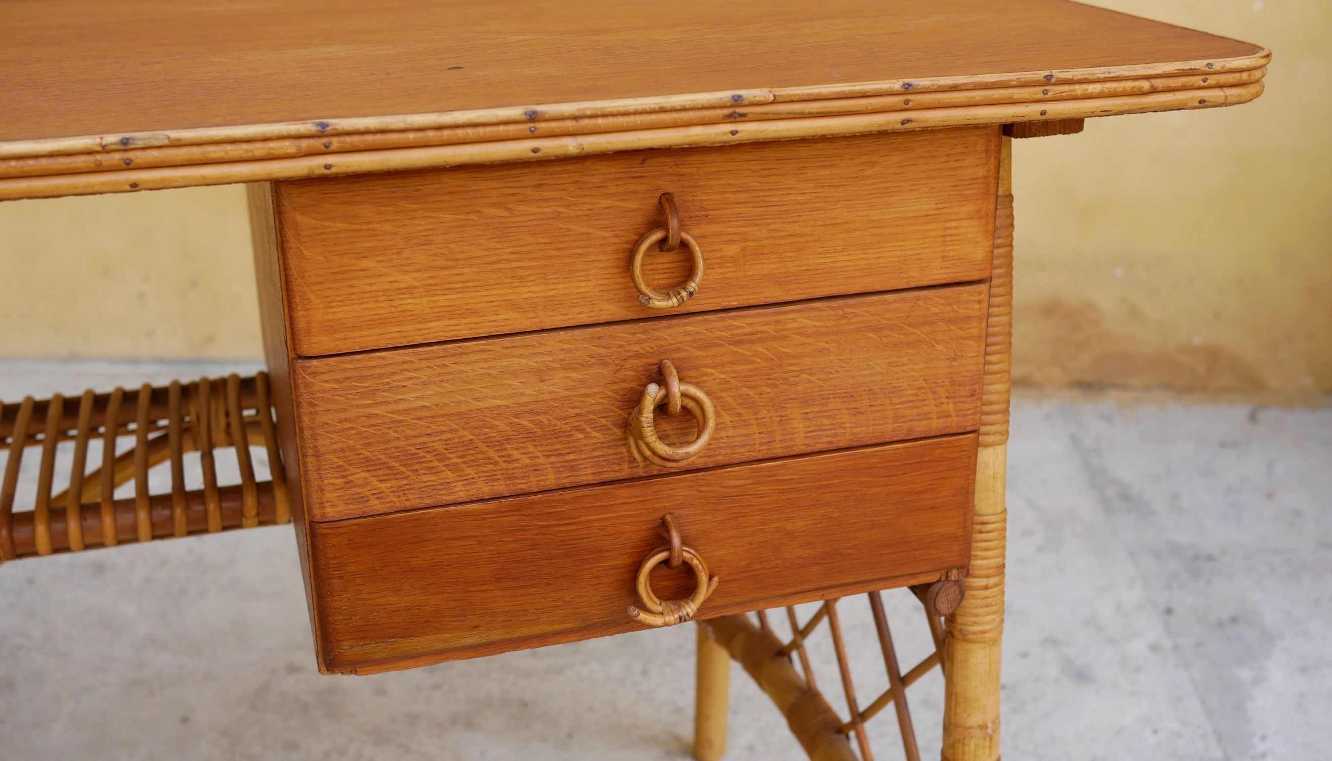 Rattan desk by Louis Sognot, 1950