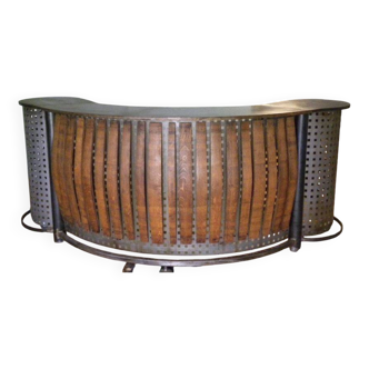 Grand bar comptoir en acier et en bois