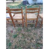 6 wooden kitchen chairs, straw-covered