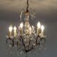 Bronze and crystal chandelier with six arms of light