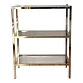 Bibliothèque étagères en laiton et verre fumé