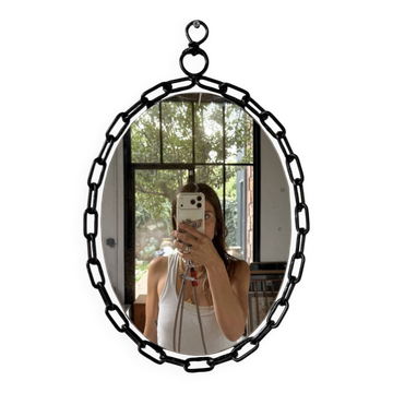 Brutalist oval mirror "chain" 1950