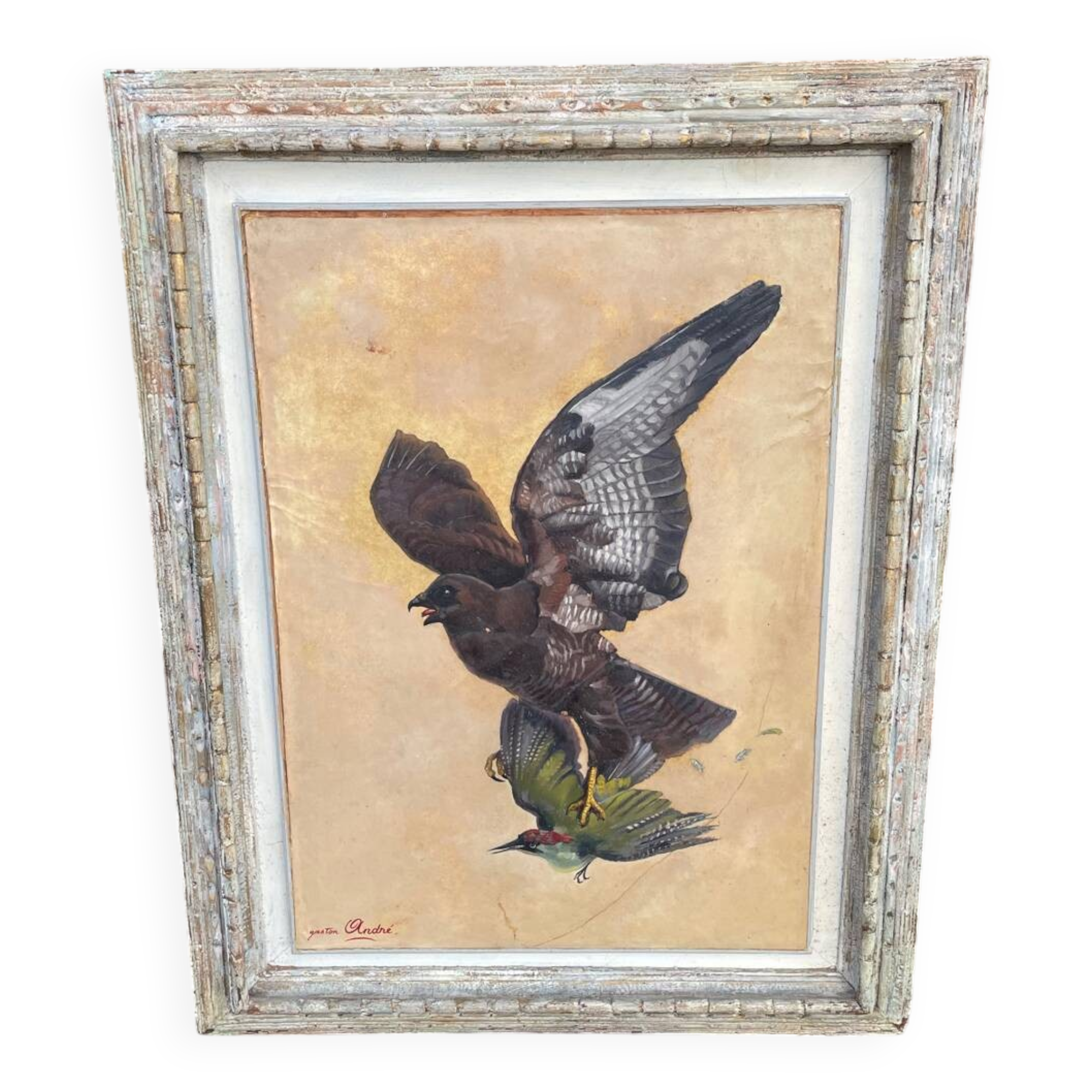 Tableau of a Harrier and Jay Oil on parchment