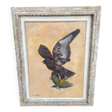 Tableau of a Harrier and Jay Oil on parchment