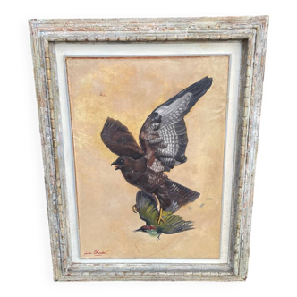 Tableau of a Harrier and Jay Oil on parchment