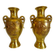 Pair of Gilt Bronze Vases / 19th Japan Meiji / Signed Fine Gold Flowers Birds