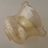 Set of 2 Vintage Glass Bell Shades in Smoked Amber Glass with Scroll Motif 5597